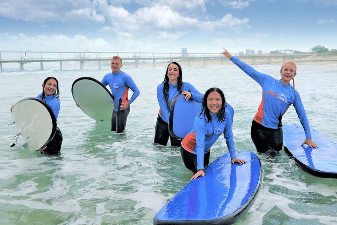 Beginner Surfing Lessons, 3 Student Sessions Main Beach QLD