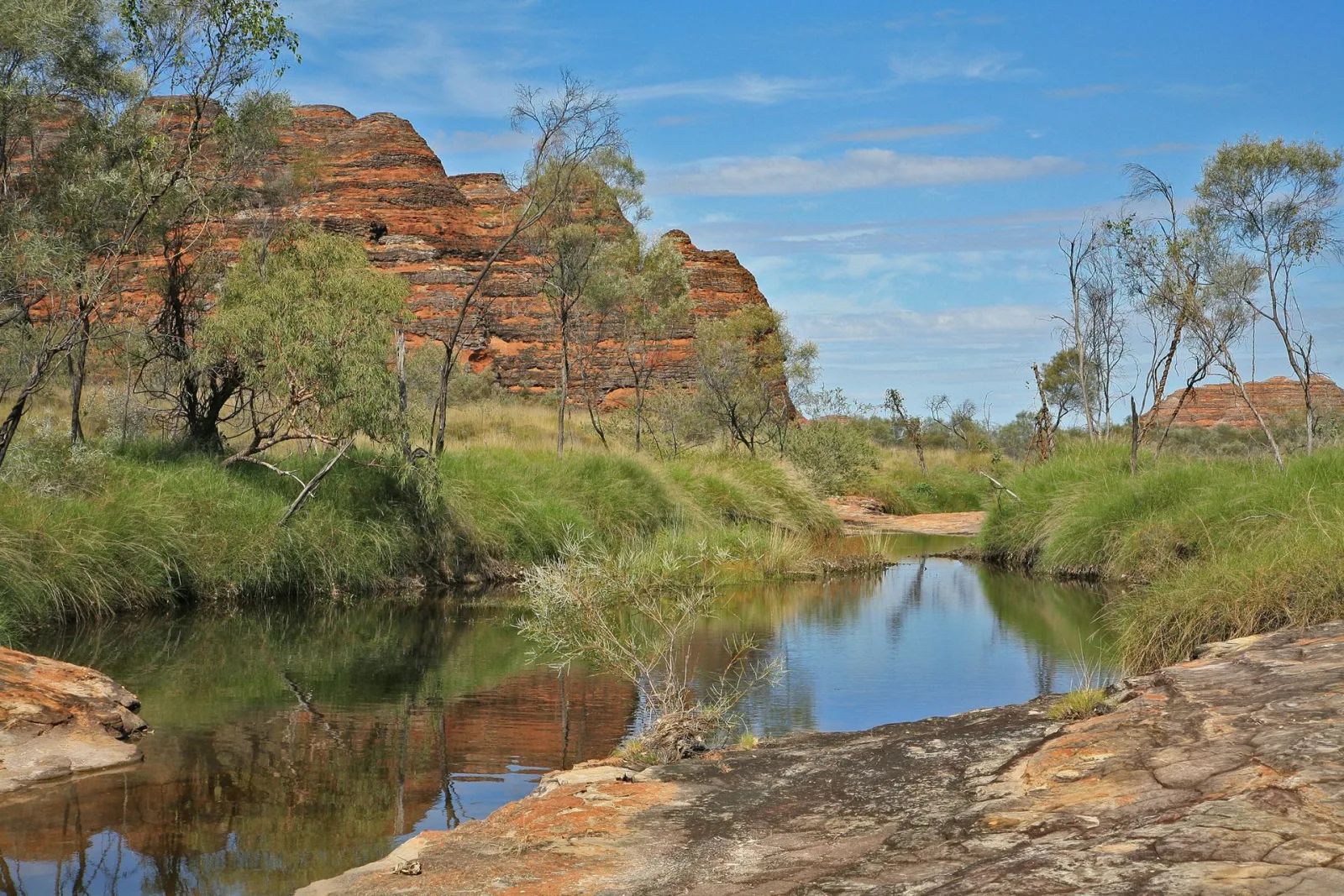 The Purnululu (Bungle Bungle) National Park covers an area of 3,000 sq km. A wonderland made of orange black striped stone towers. The park is only accessible between April and December.