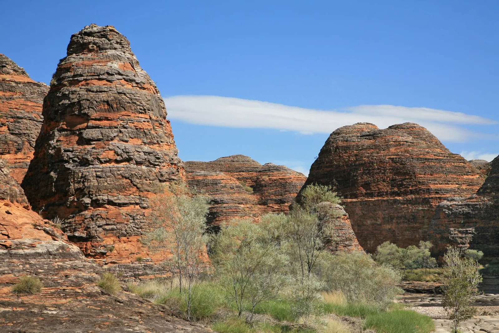 .The Purnululu National Park is located in the eastern Kimberley in the Australian state of Western Australia. Since 2003, the park is a UNESCO World Heritage Site.