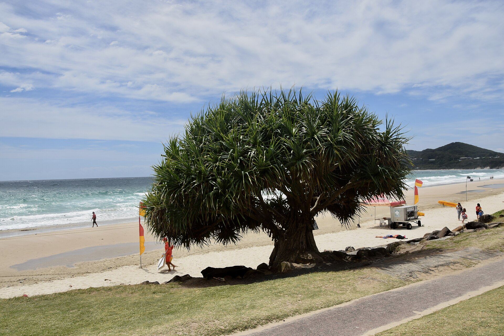 Main Beach in Byron Bay with Cape Byron in the background in the state of New South Wales, Australia.