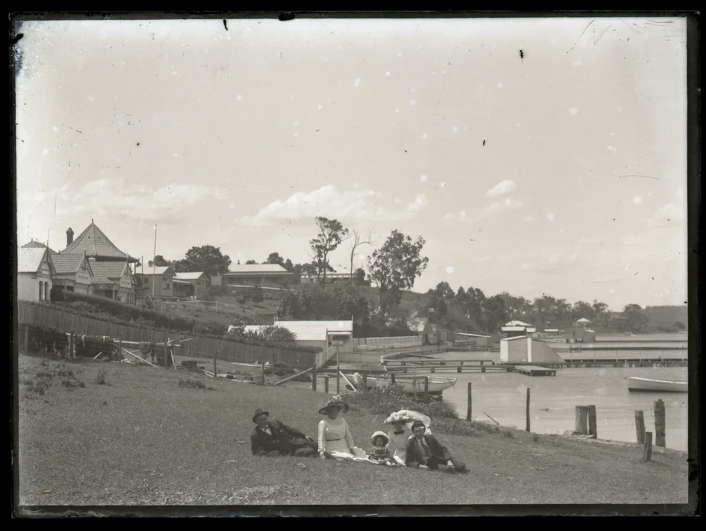 This image was scanned from the original glass negative taken by Ralph Snowball. It is part of the Norm Barney Photographic Collection, held by Cultural Collections at the University of Newcastle, NSW, Australia. This image can be used for study and personal research purposes. If you wish to reproduce this image for any other purpose you must obtain permission by contacting the University of Newcastle's Cultural Collections. Notes: Information supplied by The Lake Macquarie and District Historical Society states that the pagoda shaped roof was built for James Hadydon Leslie Arnott in 1911. Ralph Snowball retired from photography in 1915 and passed away in 1925. It is most likely this picture was taken between 1911 and 1915, but may have been taken between 1911 and 1925.