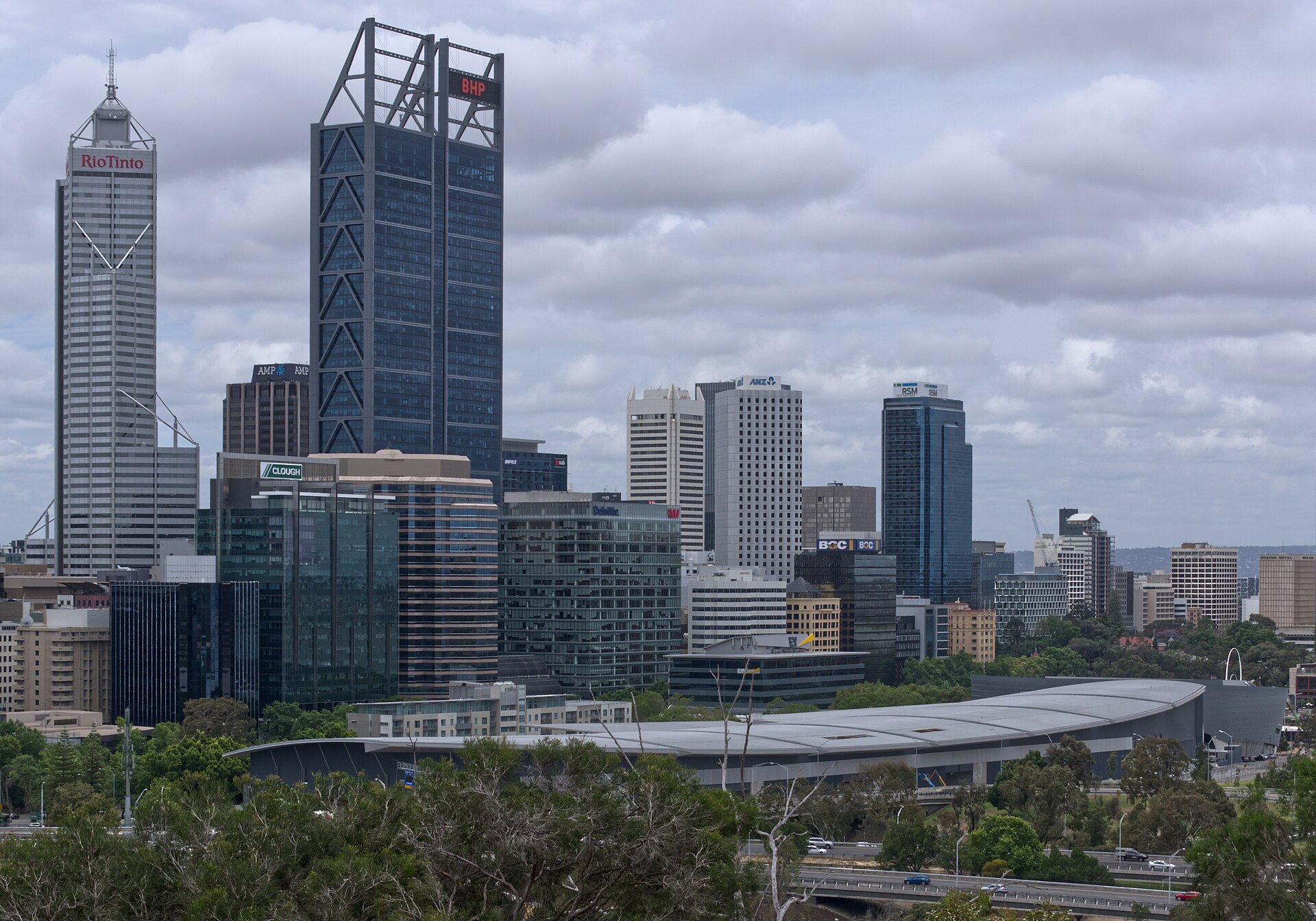 Cloudy day in Perth, Western Australia, a view on city center from Kings Park and Botanic Garden
